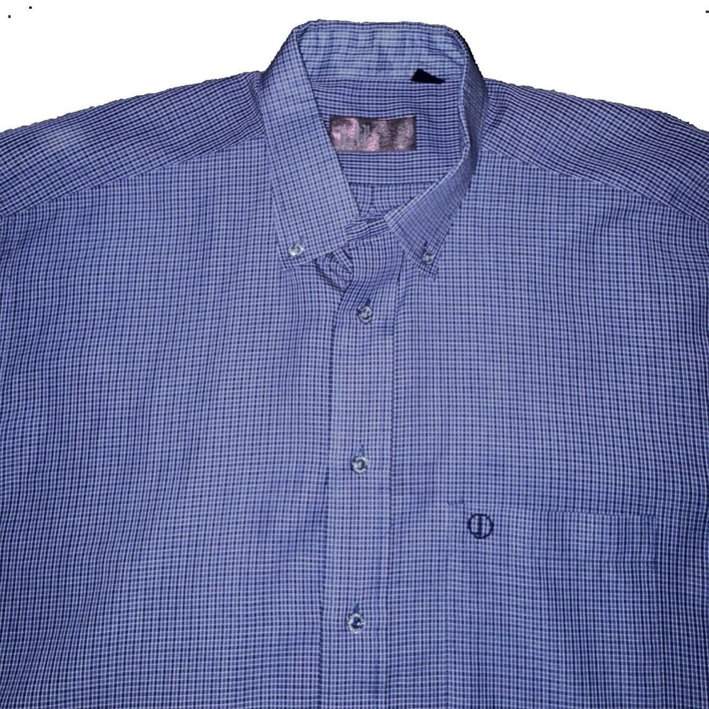 Dunhill Mens Shirt 16 32/33 Blue Check Button Down Made Italy Logo - Picture 2 of 7